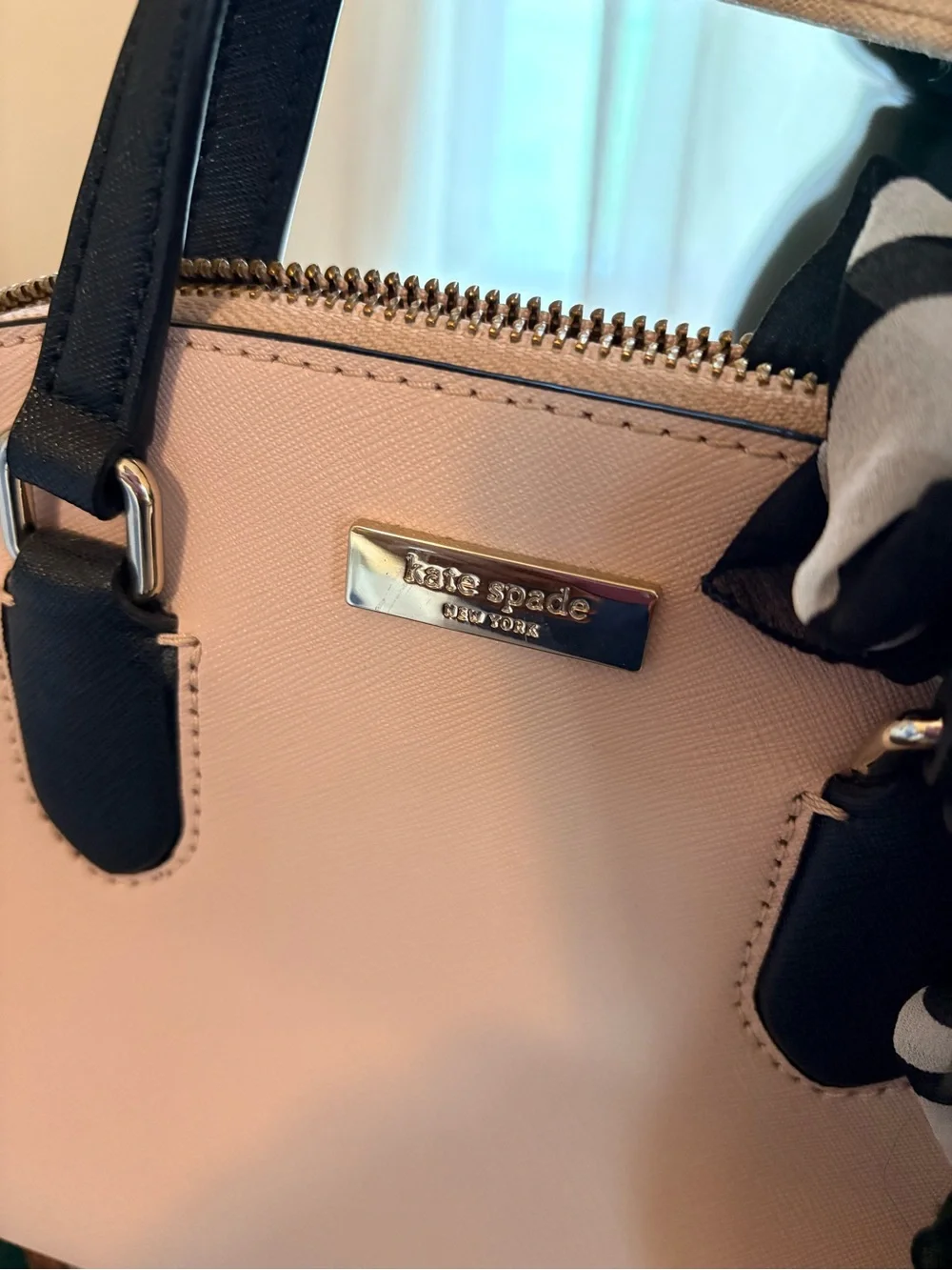 kate spade Pink and Black Dome Satchel with Scarf Accent